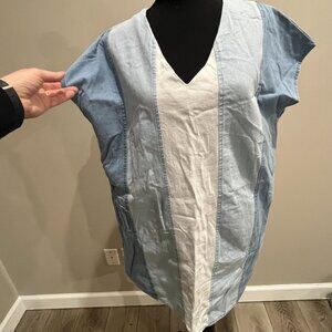 Chambray Jean Panel dress - Light Blue/White - Size Small/MED